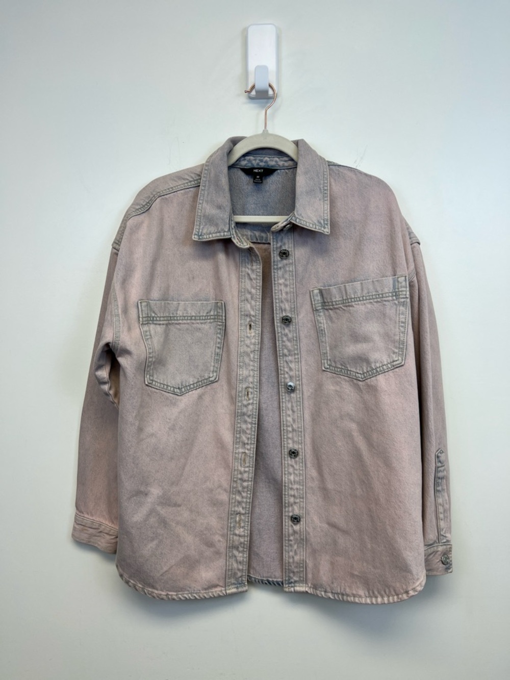NEXT Denim Men's Pale Blue and Pink Denim Button-Up Jean Shirt/Jacket Size M.